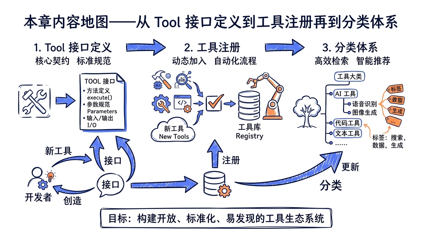 本章内容地图——从 Tool 接口定义到工具注册再到分类体系